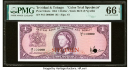 Trinidad & Tobago Central Bank of Trinidad and Tobago 1 Dollar 1964 Pick 26ccts Color Trial Specimen PMG Gem Uncirculated 66 EPQ. Cancelled with 1 pun...