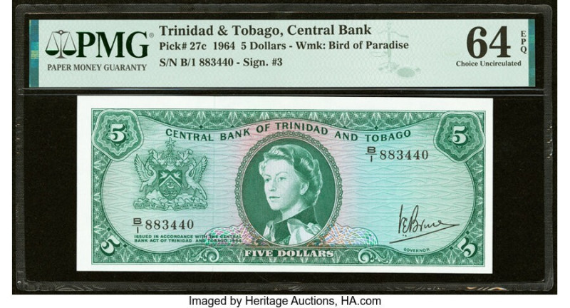 Trinidad & Tobago Central Bank of Trinidad and Tobago 5 Dollars 1964 Pick 27c PM...