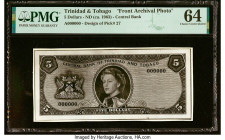 Trinidad & Tobago Central Bank of Trinidad and Tobago 5 Dollars ND (ca. 1963) Design of Pick 27 Front Archival Photograph PMG Choice Uncirculated 64. ...