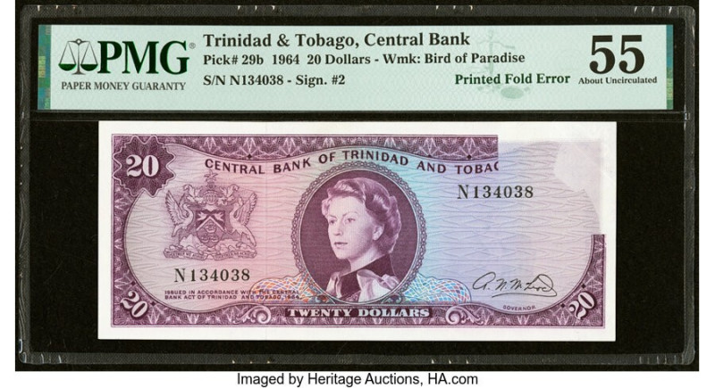 Printed Fold Error Trinidad & Tobago Central Bank of Trinidad and Tobago 20 Doll...