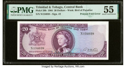 Printed Fold Error Trinidad & Tobago Central Bank of Trinidad and Tobago 20 Dollars 1964 Pick 29b PMG About Uncirculated 55. This will be the first er...