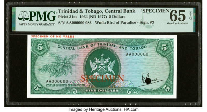 Trinidad & Tobago Central Bank of Trinidad and Tobago 5 Dollars 1964 (ND 1977) P...