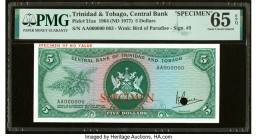 Trinidad & Tobago Central Bank of Trinidad and Tobago 5 Dollars 1964 (ND 1977) Pick 31as Specimen PMG Gem Uncirculated 65 EPQ. Cancelled with 1 punch ...