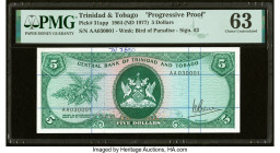 Trinidad & Tobago Central Bank of Trinidad and Tobago 5 Dollars 1964 (ND 1977) Pick 31app Progressive Proof PMG Choice Uncirculated 63. Printer's anno...