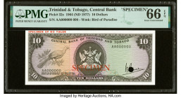 Trinidad & Tobago Central Bank of Trinidad and Tobago 10 Dollars 1964 (ND 1977) Pick 32s Specimen PMG Gem Uncirculated 66 EPQ. Cancelled with 1 punch ...