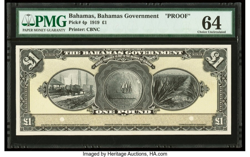 Bahamas Bahamas Government 1 Pound 1919 Pick 4p Proof PMG Choice Uncirculated 64...