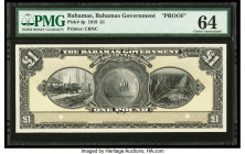 Bahamas Bahamas Government 1 Pound 1919 Pick 4p Proof PMG Choice Uncirculated 64. Two POCs and comments that the note is unaffected by issues on the c...