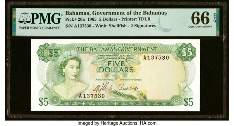 Bahamas Bahamas Government 5 Dollars 1965 Pick 20a PMG Gem Uncirculated 66 EPQ. ...