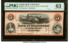 Canada Sault St. Marie, CW- Bank of Brantford $5 1.11.1859 Ch.# 40-12-08R Remainder PMG Choice Uncirculated 63. Previously Mounted. HID09801242017 © 2...