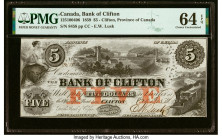 Canada Clifton, PC- Bank of Clifton $5 1.10.1859 Ch.# 125-10-04-06 PMG Choice Uncirculated 64 EPQ. Cancelled. HID09801242017 © 2022 Heritage Auctions ...
