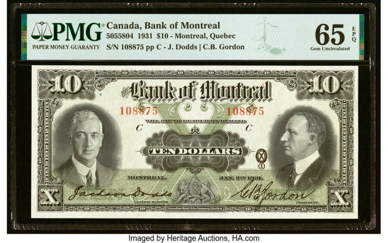 Canada Montreal, PQ- Bank of Montreal $10 2.1.1931 Ch.# 505-58-04 PMG Gem Uncirc...