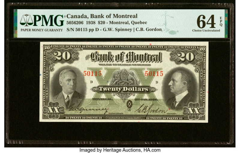 Canada Montreal, PQ- Bank of Montreal $20 3.1.1938 Ch.# 505-62-06 PMG Choice Unc...