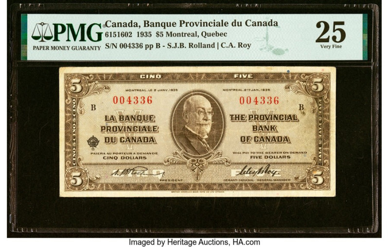 Canada Montreal, PQ- Banque Provinciale du Canada $5 2.1.1935 Ch.# 615-16-02 PMG...