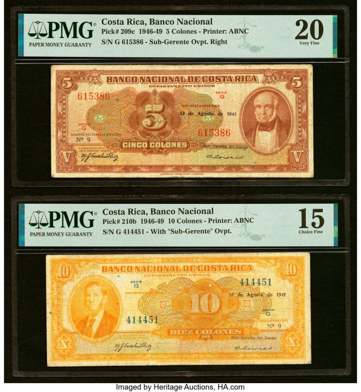Costa Rica Banco Nacional de Costa Rica 5; 10 Colones 13.8.1947 Pick 209c; 210b ...