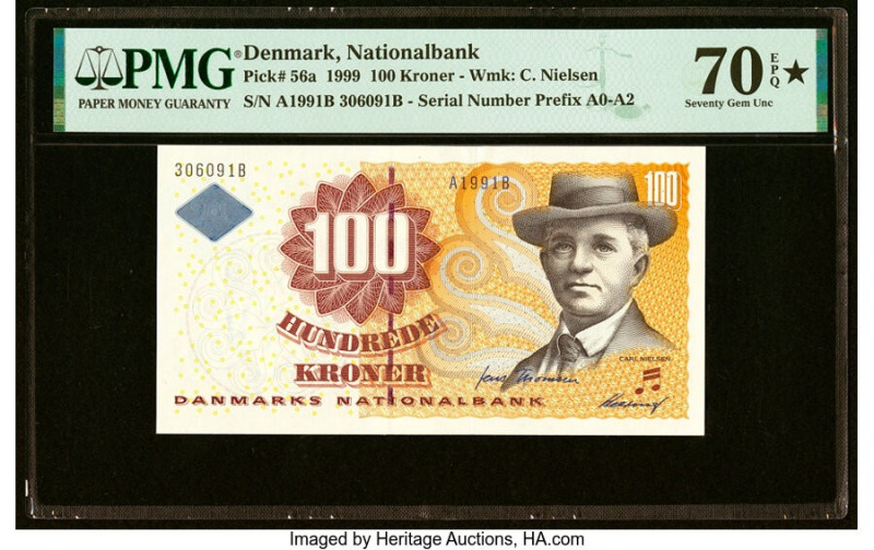 Denmark National Bank 100 Kroner 1999 Pick 56a PMG Gem Uncirculated 70 EPQ S. HI...