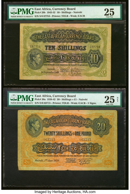 East Africa East African Currency Board, Nairobi 10; 20 Shillings 1.9.1943; 1.6....