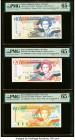 East Caribbean States Central Bank, Grenada 10 Dollars ND (1994) Pick 32g PMG Gem Uncirculated 65 EPQ; East Caribbean States Central Bank, St. Kitts 2...