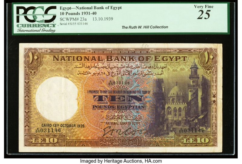 Egypt National Bank of Egypt 10 Pounds 13.10.1939 Pick 23a PCGS Very Fine 25. Sm...