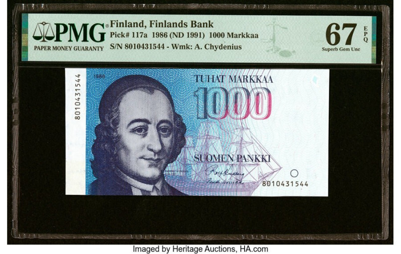 Finland Finlands Bank 1000 Markkaa 1986 (ND 1991) Pick 117a PMG Superb Gem Unc 6...