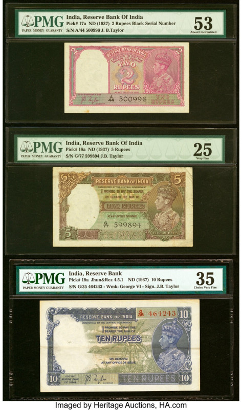 India Reserve Bank of India 2; 5; 10 Rupees ND (1937) Pick 17a; 18a; 19a Three E...