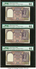 India Reserve Bank of India 10 Rupees ND (1943) Pick 24 Jhun4.6.1 Three Consecutive Examples PMG Choice Uncirculated 64 (3). Staple holes at issue and...