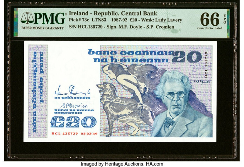 Ireland - Republic Central Bank of Ireland 20 Pounds 6.2.1989 Pick 73c PMG Gem U...