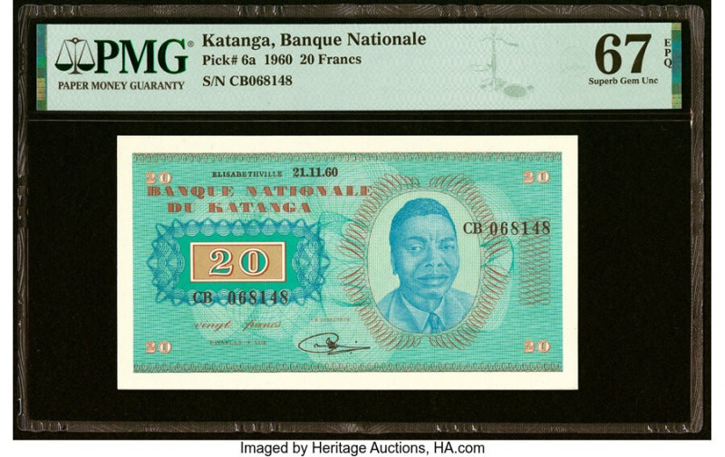 Katanga Banque Nationale du Katanga 20 Francs 21.11.1960 Pick 6a PMG Superb Gem ...