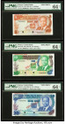Kenya Central Bank of Kenya 5; 10; 20 Shillings ND (1981-88) Pick 19s; 20s; 21s Specimen PMG Choice Uncirculated 64 Net (3). Red Specimen overprints, ...