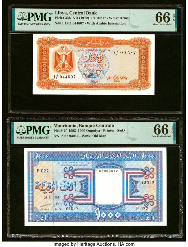 Libya Central Bank of Libya 1/4 Dinar ND (1972) Pick 33b PMG Gem Uncirculated 66...