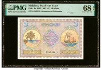 Maldives Maldivian State Government 5 Rufiyaa 1947 / AH1367 Pick 4a PMG Superb Gem Unc 68 EPQ. HID09801242017 © 2022 Heritage Auctions | All Rights Re...