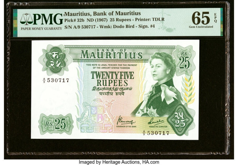 Mauritius Bank of Mauritius 25 Rupees ND (1967) Pick 32b PMG Gem Uncirculated 65...