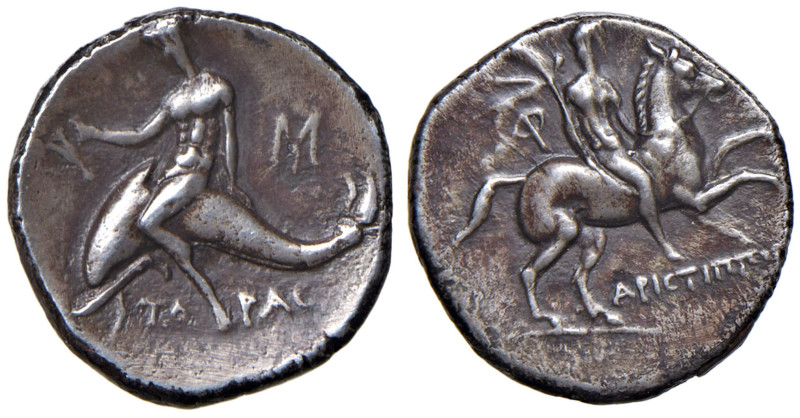 CALABRIA Taranto - Nomos (240-228 a.C.) - Cavaliere a d. - R/ Taras su delfino a...