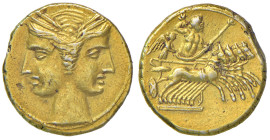 BRUTTIUM Occupazione cartaginese (circa 215-205 a .C.) 3/8 di Shekel - testa gianiforme di Tanit - R/ Zeus e la Vittoria su quadriga a d. - S.Cop. 357...