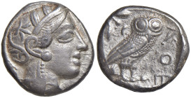 Attica - Atene - Tetradramma (454-404 a.C.) Testa di Atena a d. - R/ Civetta stante di fronte - SNG Cop. 31 AG (g1,62) Ex InAsta, asta 36, lotto 218. ...