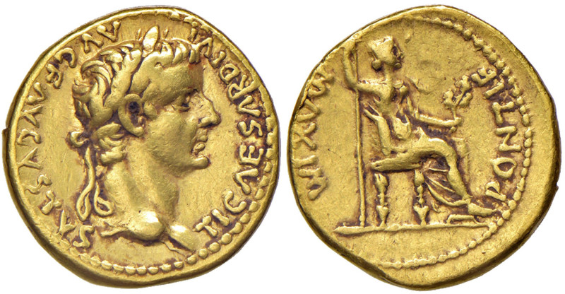 Tiberio (14-37) Aureo (Lugdunum) Testa laureata a d. - R/ Livia seduta a d. - RI...