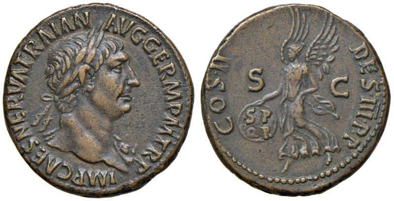 Traiano (98-117) Asse - Busto laureato a d. - R/ La vittoria in volo a s. - RIC ...