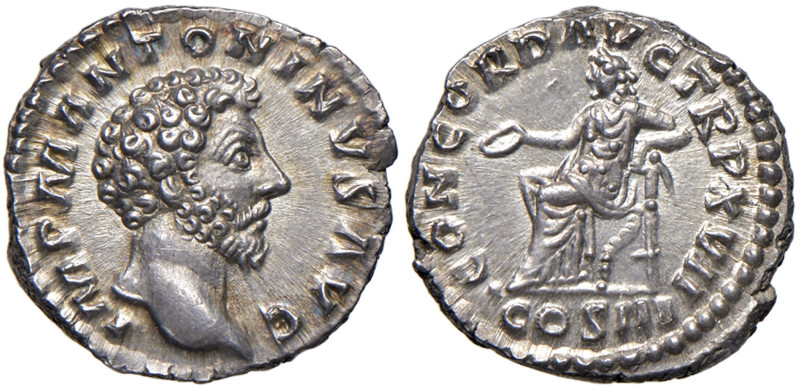 Marco Aurelio (161-180) Denario - Testa a d. - R/ La Concordia seduta a s. - RIC...