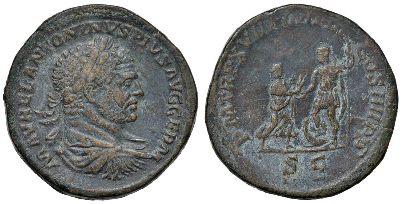 Caracalla (211-217) Sesterzio - Busto laureato a d. - R/ L'Africa di fronte all'...