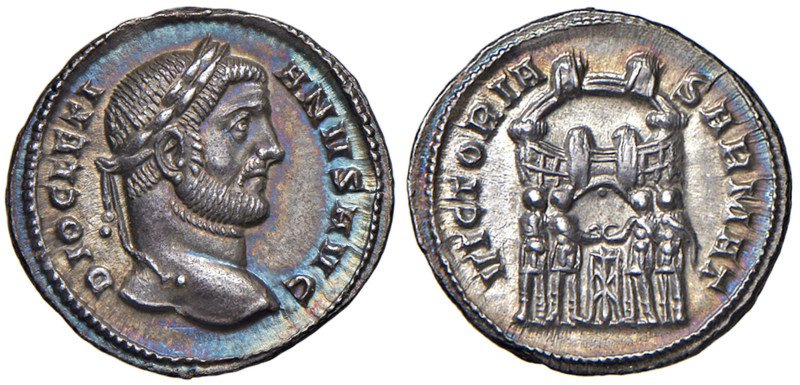 Diocleziano (284-305) Argenteo (Ticinum) Testa laureata a d. - R/ Porta di città...