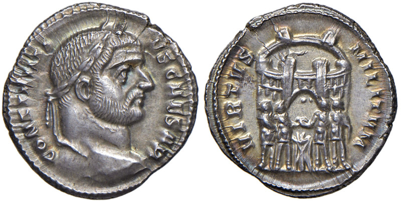 Costanzo I (305-306) Argenteo (Ticinum) Testa laureata a d. - R/ Porta di città ...