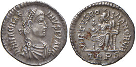 Magno Massimo (383-388) Siliqua (Treveri) Busto diademato a d. - R/ Roma seduta a s. - RIC 84b AG (g 1,37) R Depositi al R/
BB+/SPL