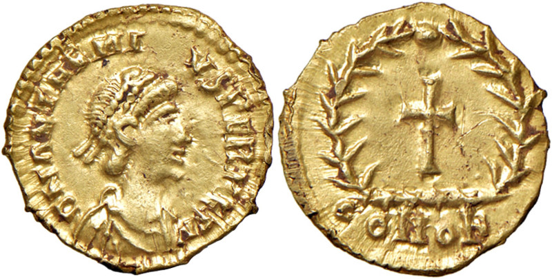 Antemio (467-472) Tremisse (Mediolanum) Testa diademata a d. - R/ Croce in coron...