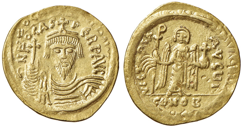 Focas (602-610) Solido (Constantinopoli) Busto di fronte - R/ Angelo stante di f...