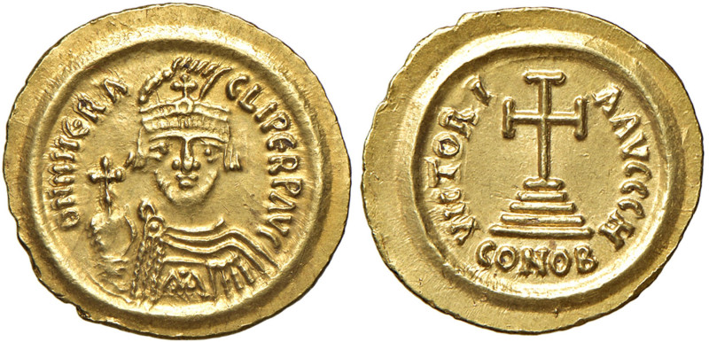 Eraclio (610-641) Solido (Ravenna) Busto diademato di fronte - R/ Croce potenzia...