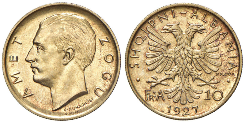 ALBANIA Zog (1925-1939) 10 Franga 1927 Prova - KM Pr24; P.P. 802 AU (g 3,21) Min...