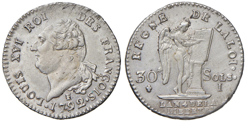 FRANCIA Luigi XVI (1774-1792) 30 Sols 1792 I - KM 606.7; Gad. 39 AG (g 9,88)
SP...