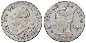 FRANCIA Luigi XVI (1774-1792) 30 Sols 1792 I - KM 606.7; Gad. 39 AG (g 9,88)
SPL