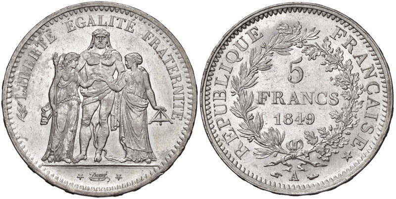 FRANCIA Seconda Repubblica (1848-1852) 5 Franchi 1849 - Gad. 683 AG (g 25,10) Mi...