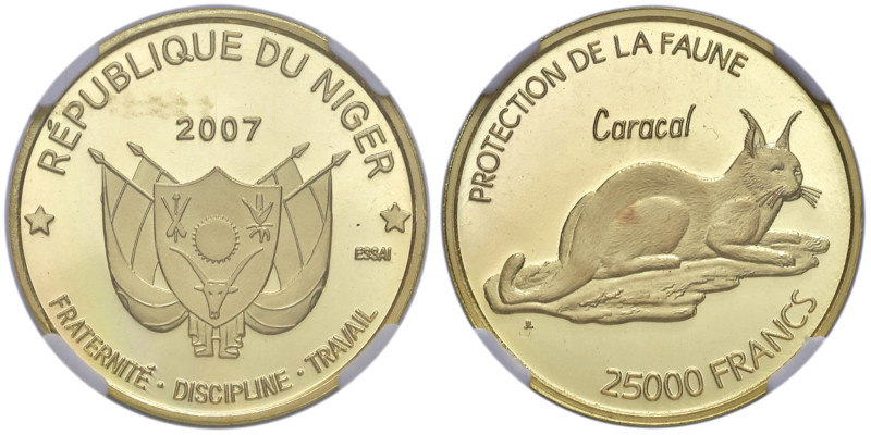 NIGER 25.000 Franchi 2007 Caracal Essai - AU RRR in slab NGC PF 67 ULTRA CAMEO 2...