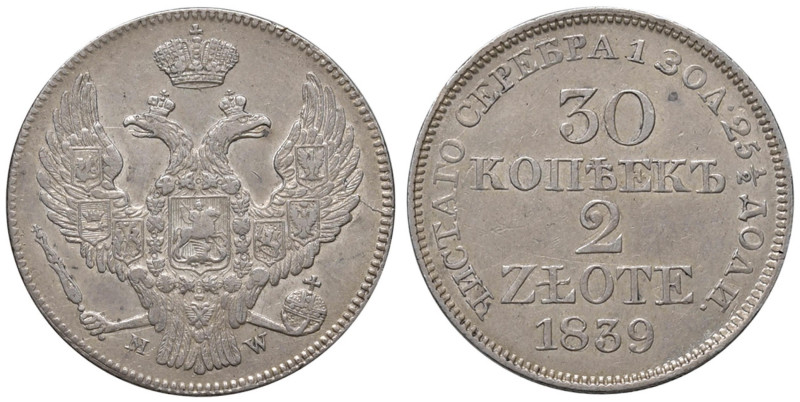 RUSSIA Polonia Russa 2 Zlote / 30 Kopeek 1839 MW - KM 132 AG (g 6,19) RR Solo 2....